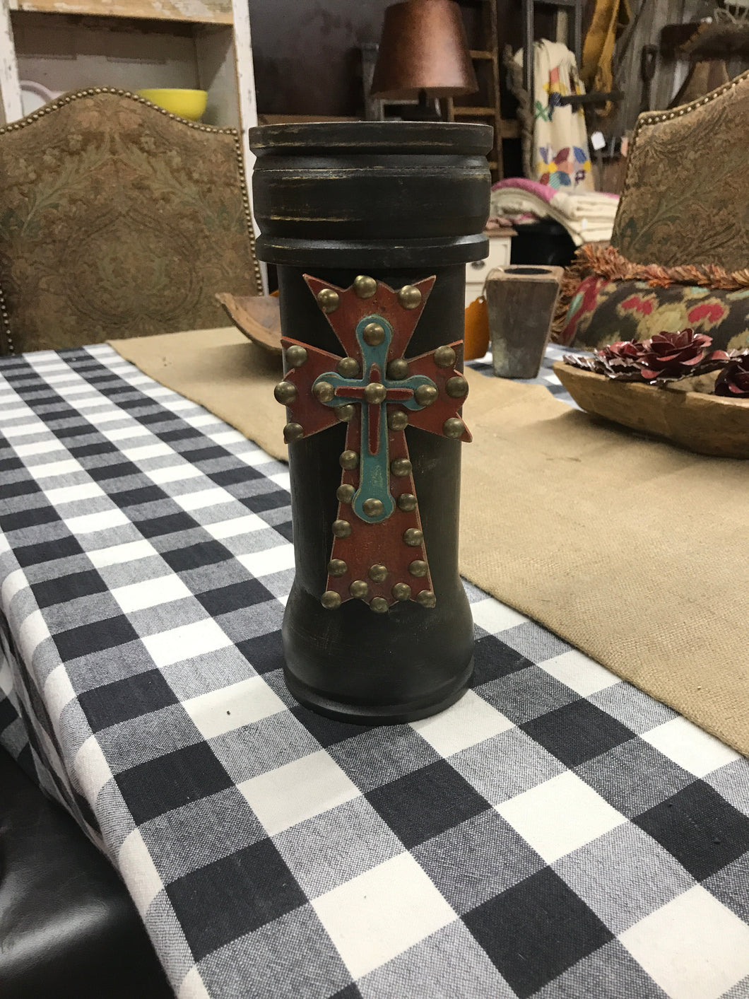 Vintage Cross Candleholder- small