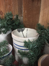 Load image into Gallery viewer, Vintage Gray Stoneware Crock Mixing Bowl With Blue Rim