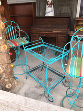 Load image into Gallery viewer, Turquoise Iron Barstool and Tea Cart Set