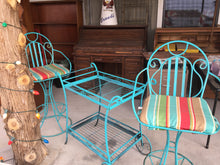 Load image into Gallery viewer, Turquoise Iron Barstool and Tea Cart Set
