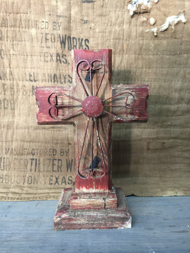 Vintage Wooden Cross- Red
