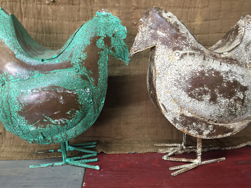 Two Small Metal Farmhouse Chickens