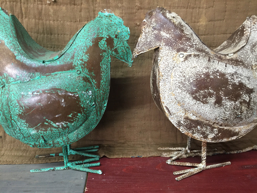 Two Small Metal Farmhouse Chickens