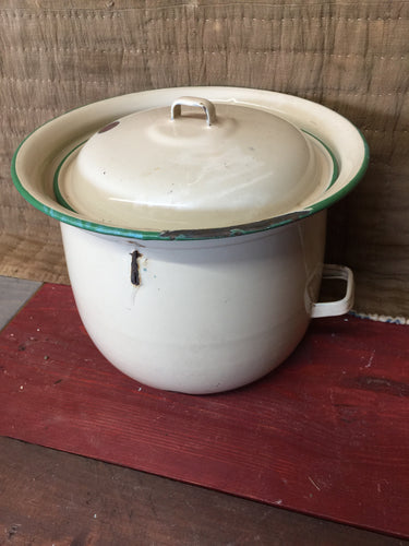 Vintage 1920’s chamber pot cream with green rim