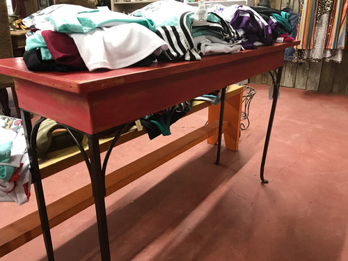 Red Finish Table w/ Cast Iron Legs