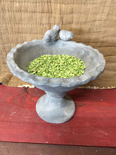 Grey concrete bird bath