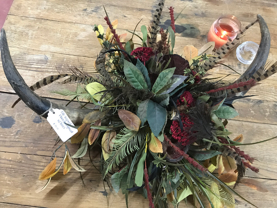 Fall Inspired Flower Arrangement w/ Horns