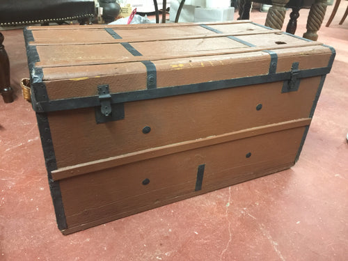 Vintage Wood Trunk w/ Leather Side Handles