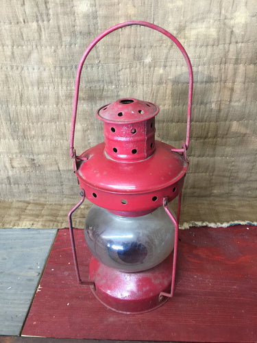 Vintage red metal and glass 1 Gallon has can