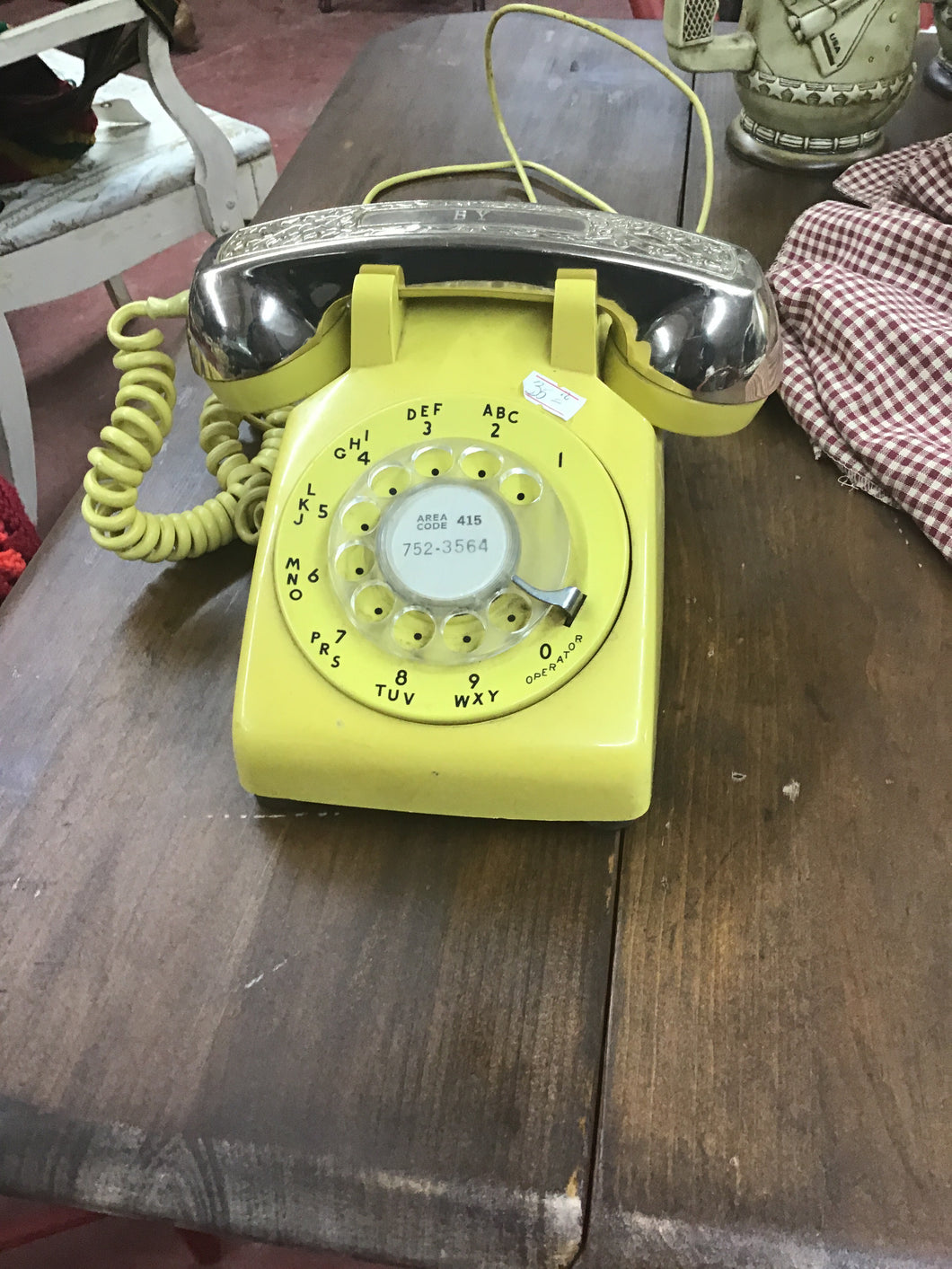 Vintage Yellow Rotary Dial Phone
